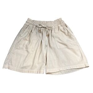 Raya Sun Womens Shorts Beige Linen Blend Drawstring Pull-on Size M Beach Coastal